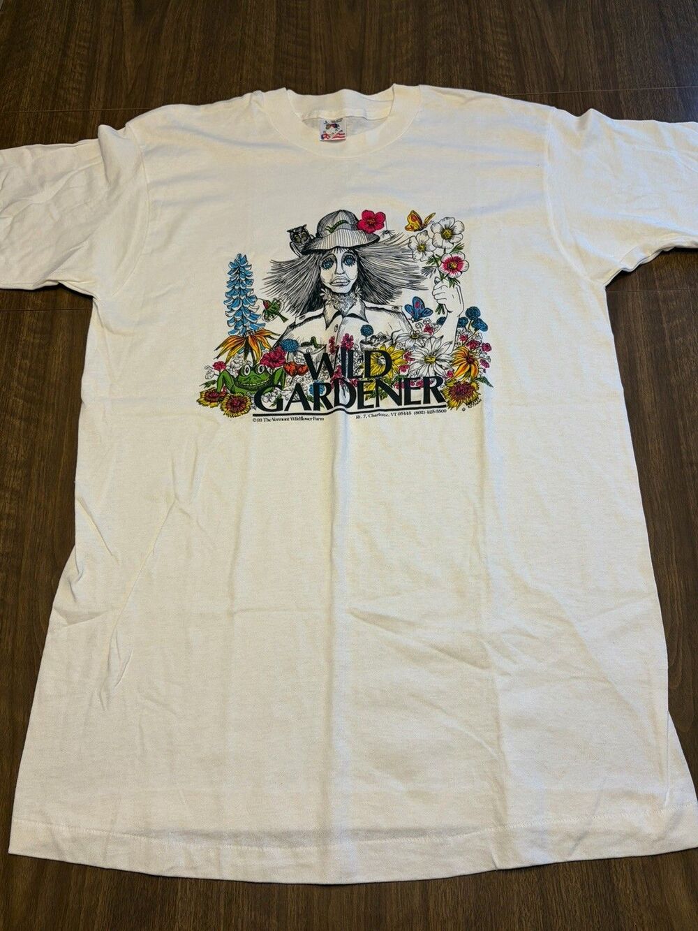 Vtg FOTL Vermont Wildflower Farm Long T Shirt USA Single Stitch Sz L 1993